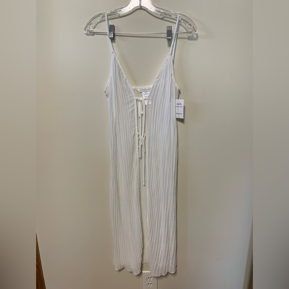 La Blanca swim coverup - white pleated midi dress tie front open front sunbeams